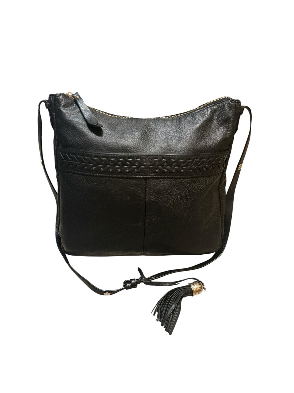 Cole Haan Black Woven Braid Detail Leather Crossbody Hobo Tote Bag